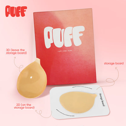 Puff Portable Push-up Sticky Bra Waterproof & Sweat-proof Reusable Washable Essential for Travel Women's Wear with Storage Board
